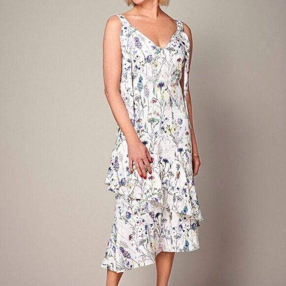 H&M SUMMER DRESS Size 4 Natural white/Floral Crêpe Knee-length - Picture 2 of 16